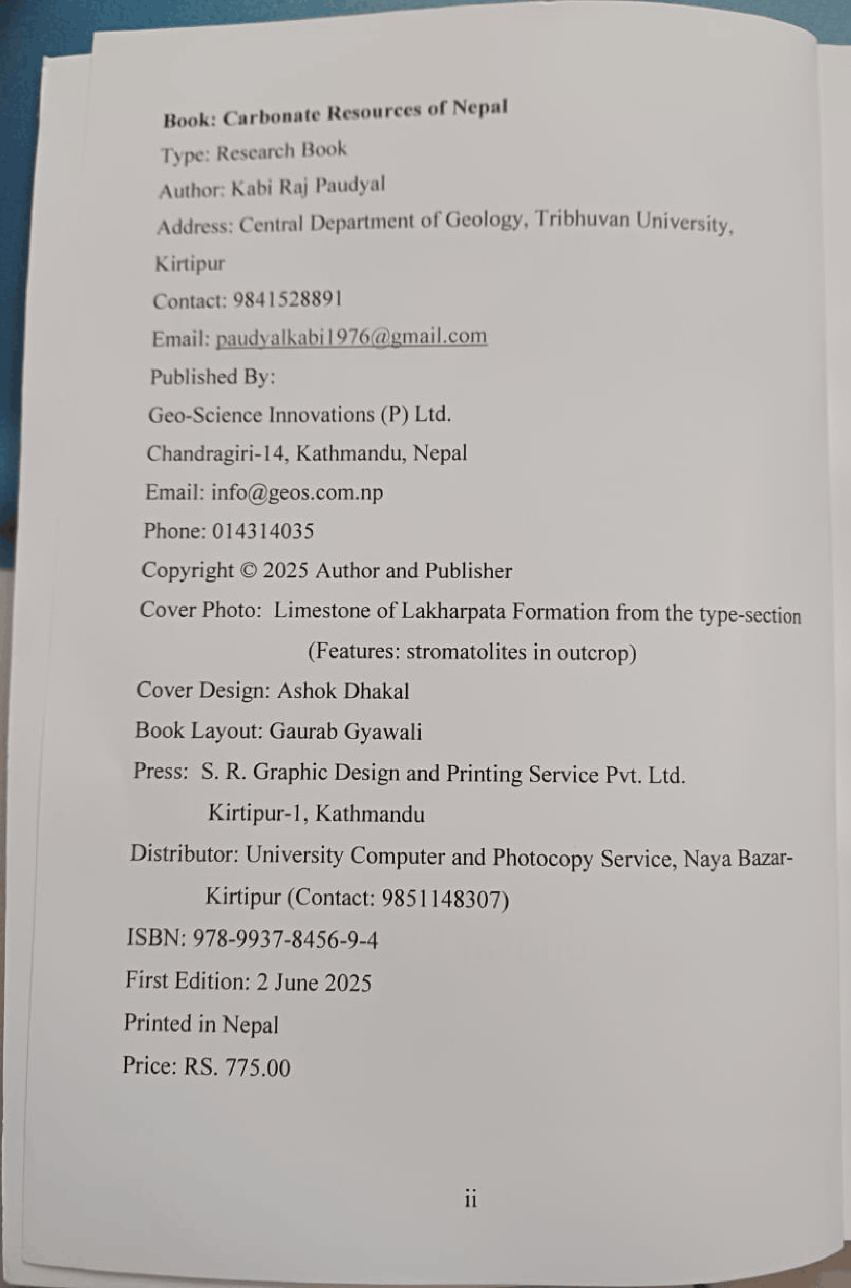 Copyright Page — Carbonate Resources of Nepal